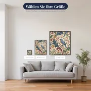 Blauvogel zwischen Blüten auf cremefarbenem Grund – verfügbare Größen