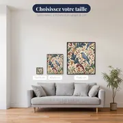 Oiseau bleu parmi les fleurs – tailles disponibles