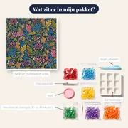 Kamperfoeliepatroon in roze, blauw en oker – inhoud van het pakket