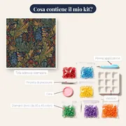 Motivo floreale di speronelle blu e ruggine – contenuto del kit
