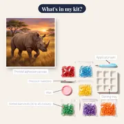 Sunrise Savannah Rhinoceros Walking Through Grass – kit contents