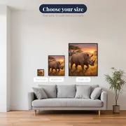 Sunrise Savannah Rhinoceros Walking Through Grass – available sizes
