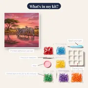 Zebra Herd Beneath Pink Sky – kit contents