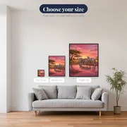 Zebra Herd Beneath Pink Sky – available sizes