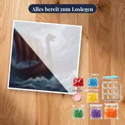 Wikinger-Langschiff mit Drachenkopf im Sturm – Set bereit zum Loslegen