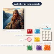 Vikingkrijger met gevlochten baard aan de fjord – inhoud van het pakket