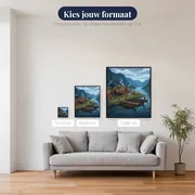 Vikingdorp aan de fjord met rook – beschikbare formaten
