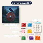 Corbeau sur bouclier nordique ornementé – contenu du kit