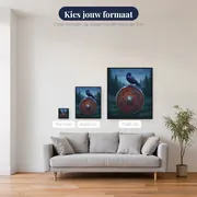 Raaf op een Vikingschild met ornamenten – beschikbare formaten