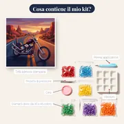 Moto allungata al tramonto nel deserto – contenuto del kit