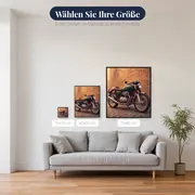 Café-Racer-Motorrad vor warmer Backsteinmauer – verfügbare Größen