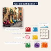 Scooters rétro colorés rue italienne – contenu du kit
