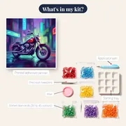 Flame-Painted Motorcycle on Neon Street – kit contents