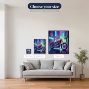 Flame-Painted Motorcycle on Neon Street – available sizes