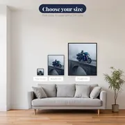 Touring Motorcycle on a Foggy Bridge – available sizes