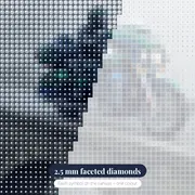 Touring Motorcycle on a Foggy Bridge – diamond close-up