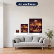 Klassieke motor in warm lamplicht – beschikbare formaten
