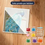 Pittura a diamante Pavone: Il Gioiello Azzurro – kit pronto per iniziare
