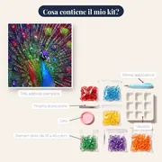 Diamante che dipinge il pavone: il maestoso arcobaleno – contenuto del kit