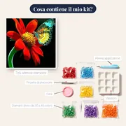 Pittura a diamante Farfalla: lo splendore del fiore rosso – contenuto del kit