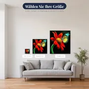 Schmetterling: Glanz auf roter Blume – verfügbare Größen