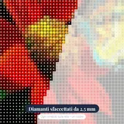Pittura a diamante Farfalla: lo splendore del fiore rosso – primo piano dei diamanti
