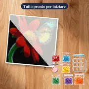 Pittura a diamante Farfalla: lo splendore del fiore rosso – kit pronto per iniziare