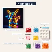 Pokémon Diamond Painting Pikachu Neon Lightning – kit contents