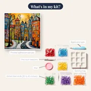 Colorful Houses Alley Diamond Painting – kit contents