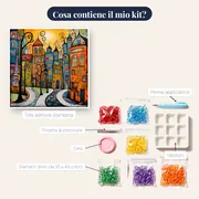 Diamond Painting Vicolo con Case Colorate – contenuto del kit