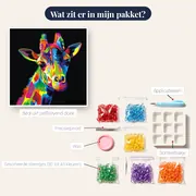 Diamond schilderij Veelkleurige Pop Art Giraf – inhoud van het pakket