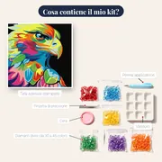 Pittura a diamante Aquila Pop Art Multicolore – contenuto del kit