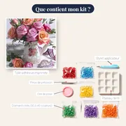 Diamond Painting Roses Pastel dans un Arrosoir Vintage – contenu du kit