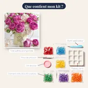 Diamond Painting Roses Fuchsia dans un Vase Fleuri – contenu du kit