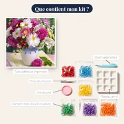 Diamond Painting Bouquet Champêtre de Dahlias et Marguerites – contenu du kit