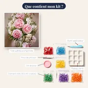 Diamond Painting Pivoines Roses dans un Vase Doré – contenu du kit
