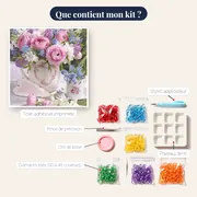 Diamond Painting Bouquet Printanier aux Renoncules et Muscaris – contenu du kit