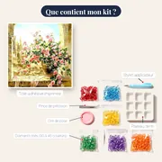 Diamond Painting Roses Roses sur un Balcon de Pierre – contenu du kit