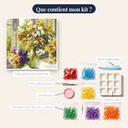 Diamond Painting Bouquet Impressionniste devant une Fenêtre – contenu du kit