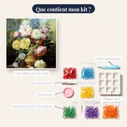Diamond Painting Bouquet de Pivoines et Roses dans un Vase Doré – contenu du kit