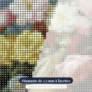 Diamond Painting Bouquet de Pivoines et Roses dans un Vase Doré – gros plan des diamants