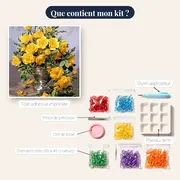 Diamond Painting Bouquet de Roses Jaunes dans un Vase Argenté – contenu du kit