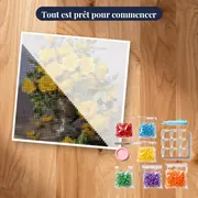 Diamond Painting Bouquet de Roses Jaunes dans un Vase Argenté – kit prêt à commencer