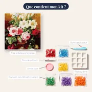 Diamond Painting Roses Roses et Lys Blancs dans un Vase Bronze – contenu du kit