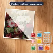 Diamond Painting Roses Roses et Lys Blancs dans un Vase Bronze – kit prêt à commencer