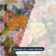 Diamond Painting Bouquet Majestueux Lys et Roses dans un Vase en Cristal – gros plan des diamants