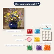 Diamond Painting Bouquet Champêtre dans un Vase en Céramique Bleue – contenu du kit