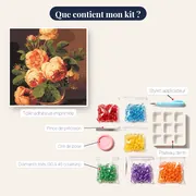 Diamond Painting Roses Abricot dans un Vase en Verre – contenu du kit