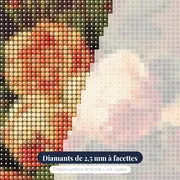 Diamond Painting Roses Abricot dans un Vase en Verre – gros plan des diamants