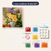 Pittura a diamante Fiori: Il bouquet caldo – contenuto del kit
